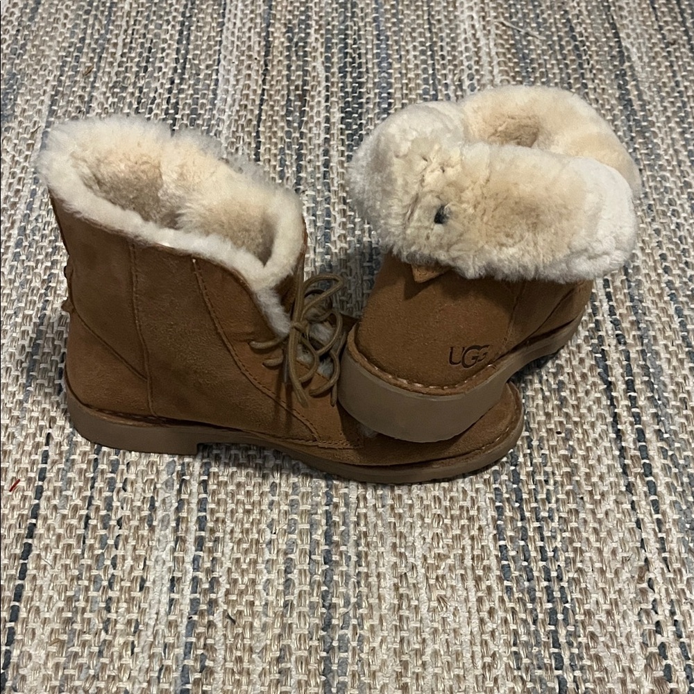 UGG Brown Ankle Boots with Cream Fur